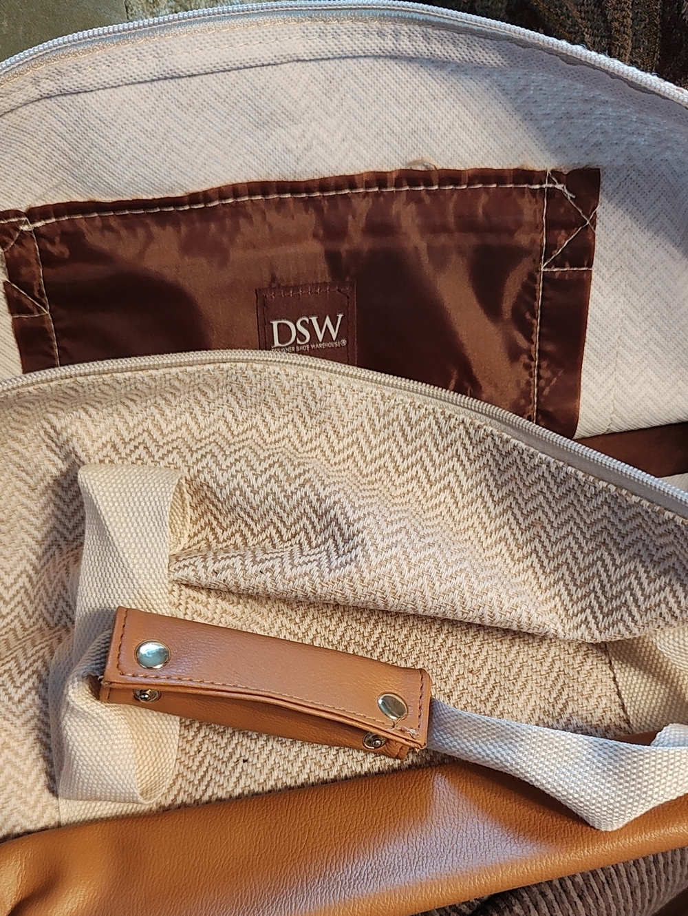 DSW Beige and Tan Canvas Tote with Faux-Leather Trim